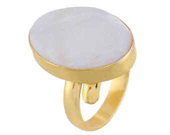 Size 8.5 - Size 10 Selenite Ring Meditation Ring 24K Gold Ring GPR1744