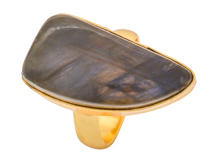 Size 6.5 - Size 8 Blue Labradorite Ring Meditation Ring 24K Gold Ring GPR1269