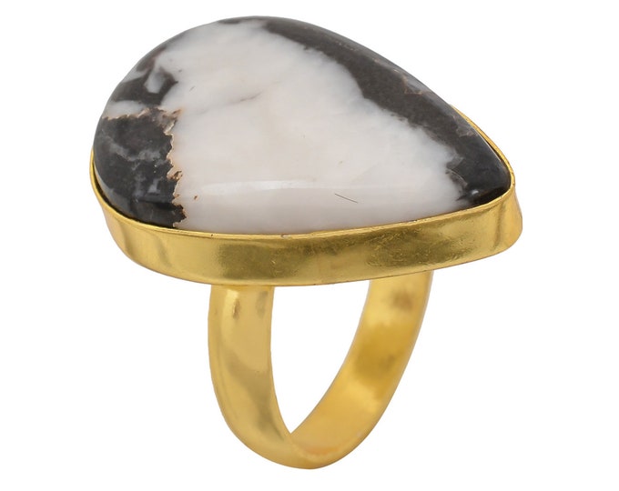 Size 7.5 - Size 9 Zebra Dolomite Ring Meditation Ring 24K Gold Ring GPR1514