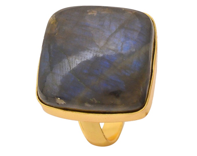 Size 9.5 - Size 11 Blue Labradorite Ring Meditation Ring 24K Gold Ring GPR1259