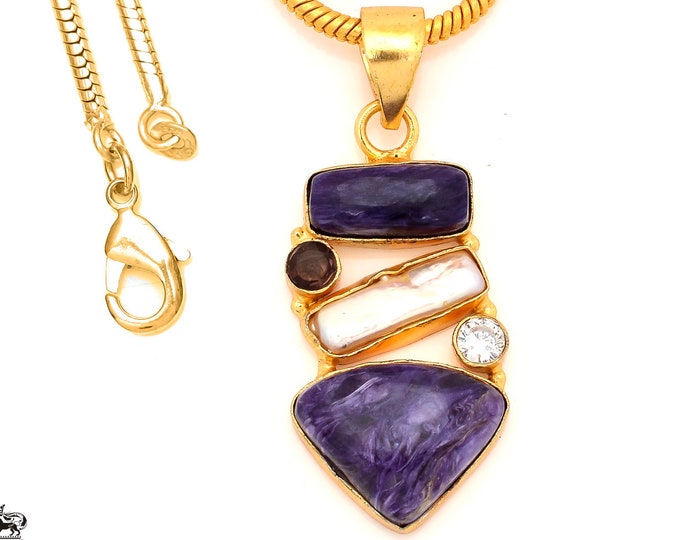 Charoite 24K Gold Pendant & 3mm Snake Chain GP49