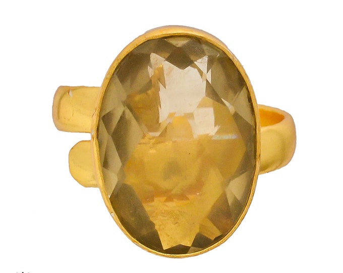 Size 9.5 - Size 11 Lemon Quartz Ring Meditation Ring 24K Gold Ring GPR250