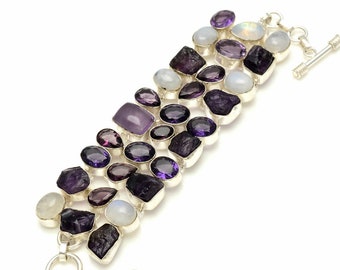 MOONSTONE Amethyst 925 Sterling Silver Bracelet B3188