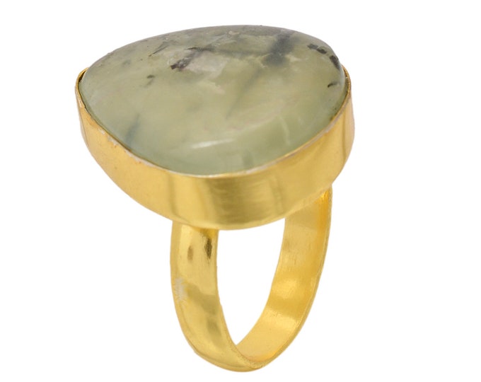 Size 6.5 - Size 8 Prehnite Ring Meditation Ring 24K Gold Ring GPR1635