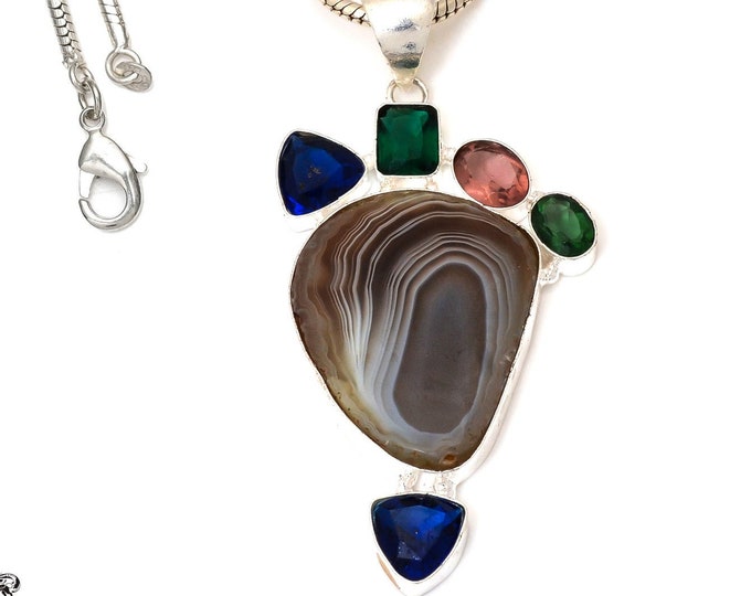 Banded Agate  Pendant & FREE 3MM Italian Snake Chain P7480