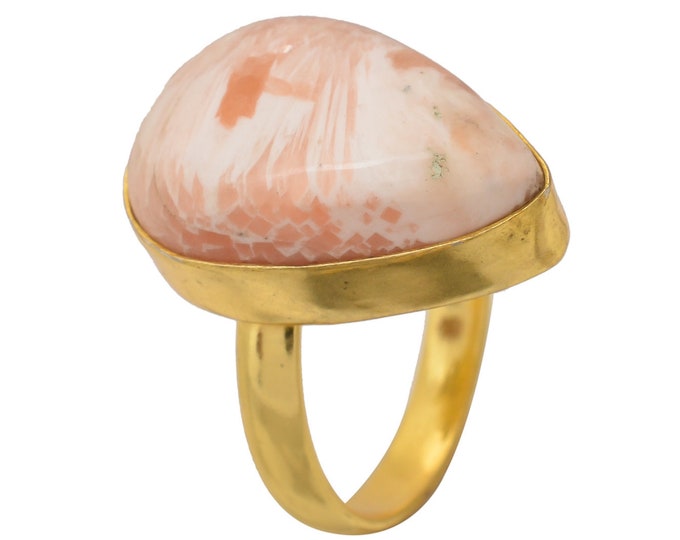 Size 8.5 - Size 10 Scolecite Ring Meditation Ring 24K Gold Ring GPR1570