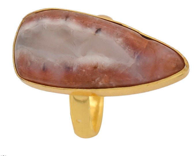 Size 10.5 - Size 12 Laguna Lace Agate Ring Meditation Ring 24K Gold Ring GPR1354