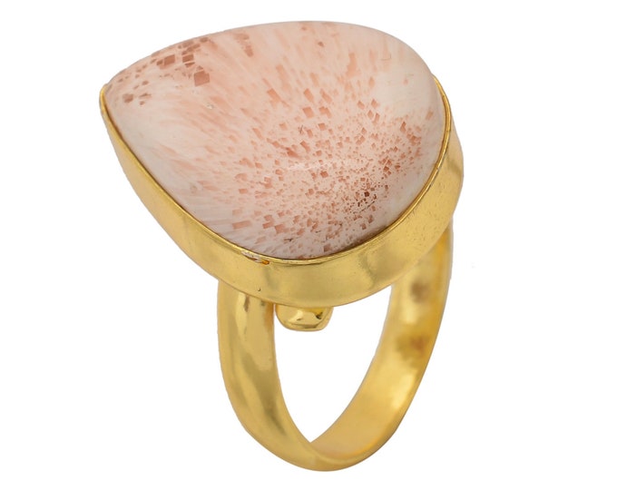 Size 8.5 - Size 10 Scolecite Ring Meditation Ring 24K Gold Ring GPR1565