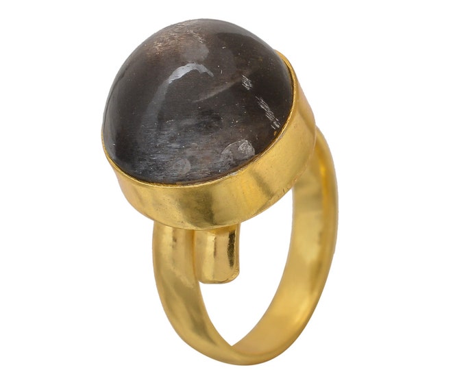 Size 6.5 - Size 8 Umba Sapphire Obsidian Ring Meditation Ring 24K Gold Ring GPR1561