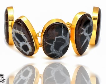 Septarian Nodule 24k Gold  Healing Crystal Bracelet • Birthstone Bracelet GB67