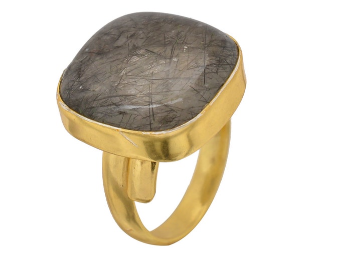 Size 9.5 - Size 11 Tourmalated Quartz Ring Meditation Ring 24K Gold Ring GPR1508