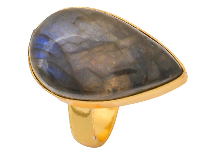Size 8.5 - Size 10 Blue Labradorite Ring Meditation Ring 24K Gold Ring GPR1277