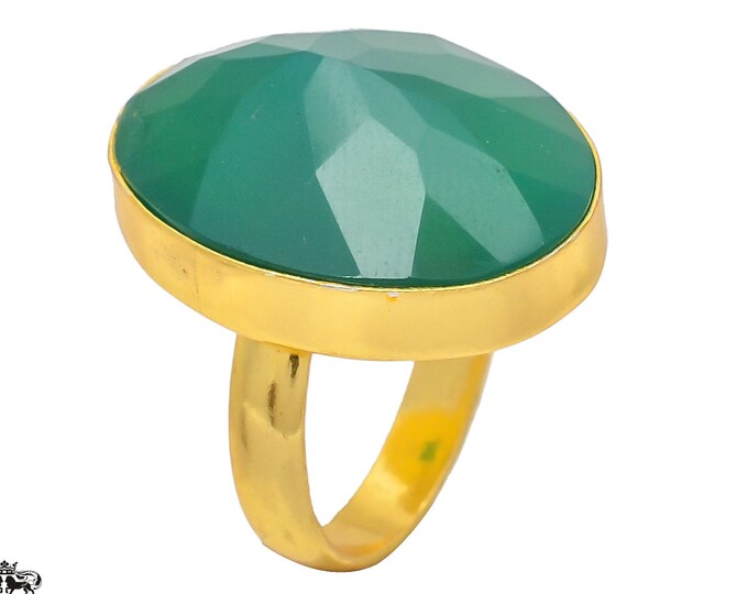 Size 6.5 - Size 8 Green Onyx Ring Meditation Ring 24K Gold Ring GPR231
