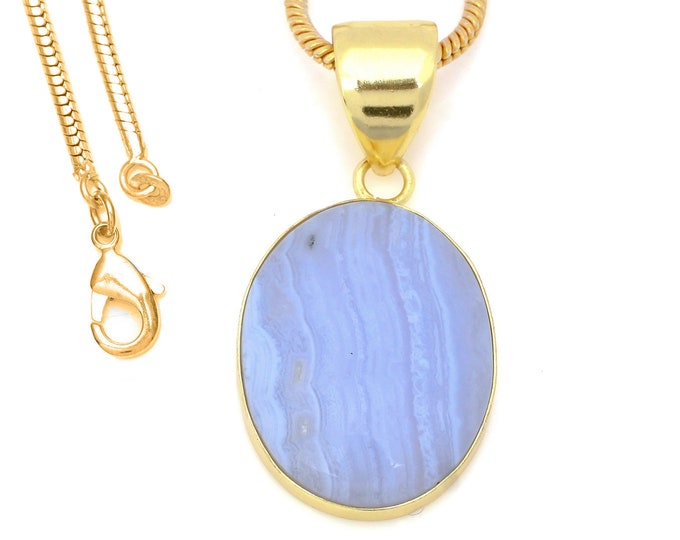 Blue Lace Agate Pendant Necklaces & FREE 3MM Italian 925 Sterling Silver Chain GPH1499