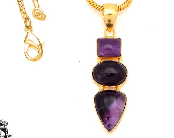 Amethyst 24K Gold Pendant & 3mm Snake Chain GP60