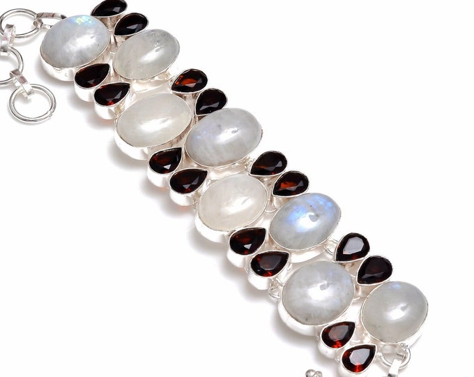 Moonstone Garnet 925 Sterling Silver Bracelet B4156