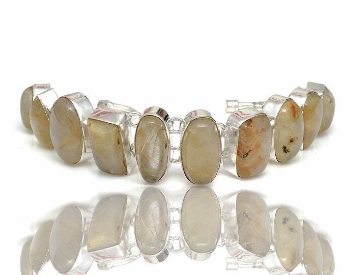 Rutile Rutilated Quartz Genuine Gemstone 925 Sterling Silver Bracelet B4416