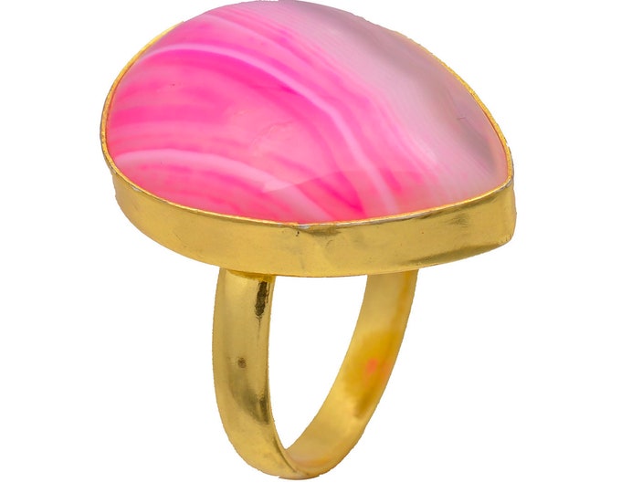 Size 8.5 - Size 10 Pink Banded Agate Ring Meditation Ring 24K Gold Ring GPR3