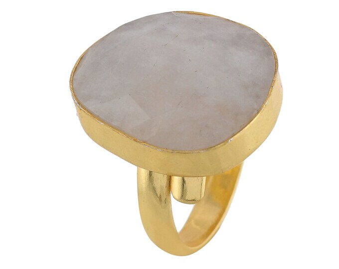 Size 8.5 - Size 10 Moonstone Black Tourmaline Ring Meditation Ring 24K Gold Ring GPR1765