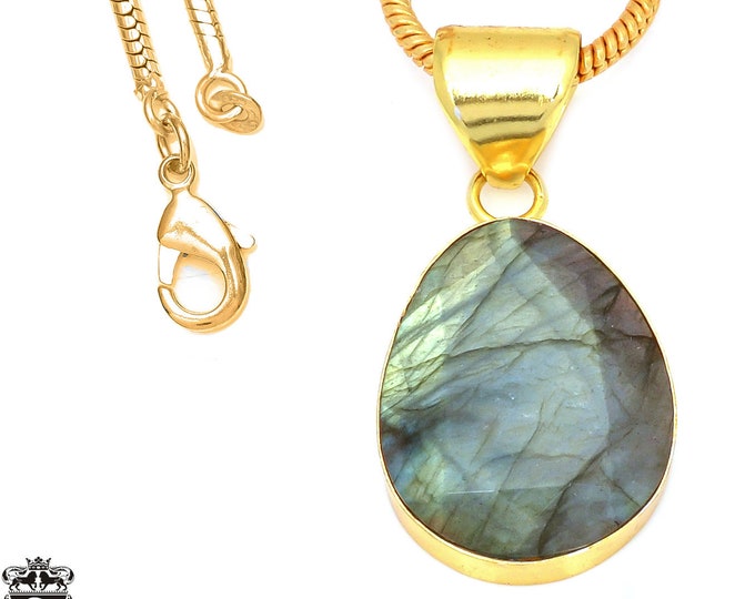 Faceted Labradorite Pendant Necklaces & FREE 3MM Italian 925 Sterling Silver Chain GPH122