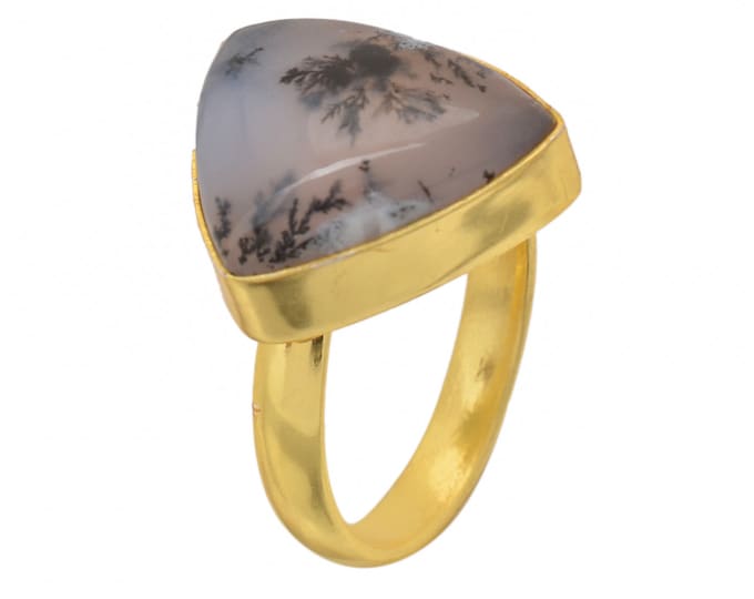 Size 6.5 - Size 8 Dendritic Opal Merlinite Ring Meditation Ring 24K Gold Ring GPR1492