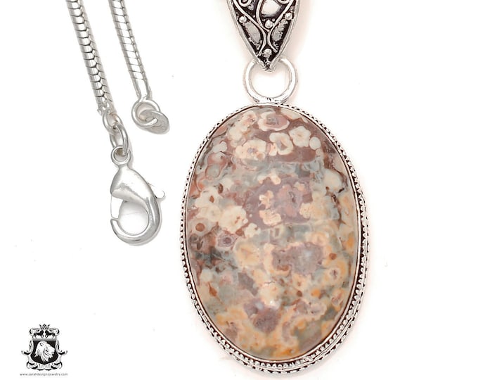 LEOPARD SKIN JASPER Pendant & Free 3MM Italian 925 Sterling Silver Chain V1870