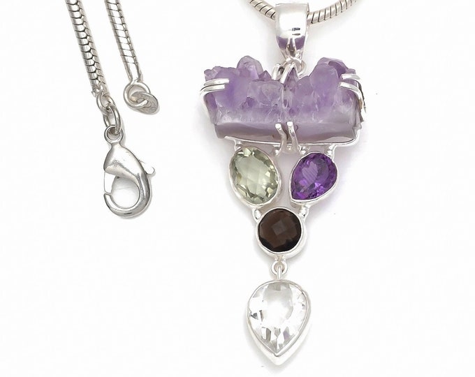 Amethyst Stalactite 925 Sterling Silver Pendant & 3MM Italian 925 Sterling Silver Chain P8508