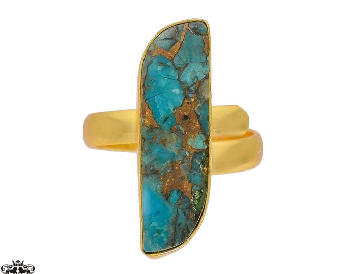 Size 9.5 - Size 11 Blue Pyrite Turquoise Ring Meditation Ring 24K Gold Ring GPR397