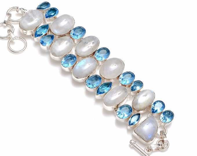 Moonstone Blue Topaz 925 Sterling Silver Bracelet B4235