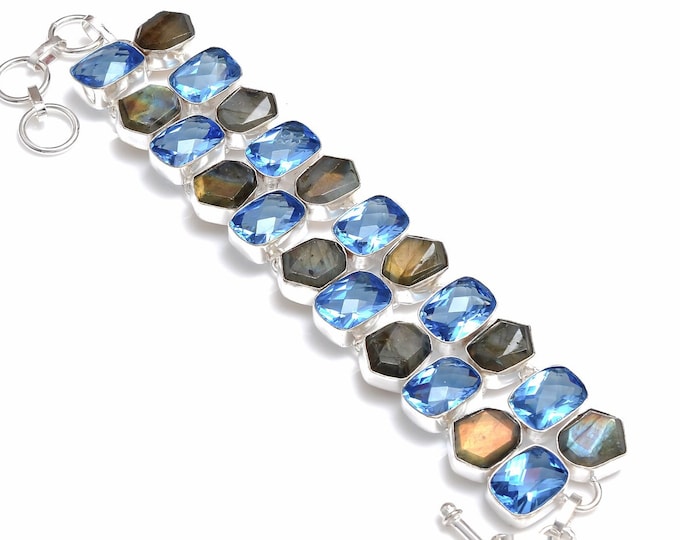 Labradorite Blue Topaz 925 Sterling Silver Bracelet B4101