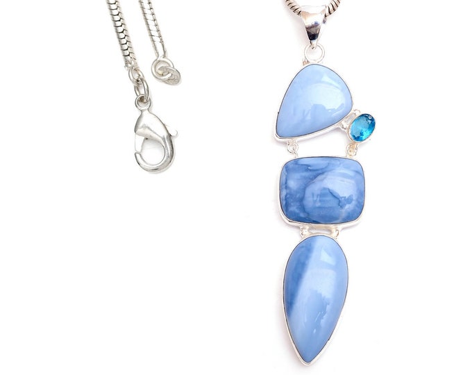 3 Inch Owyhee Opal 925 Sterling Silver Pendant & 3MM Italian 925 Sterling Silver Chain P9458