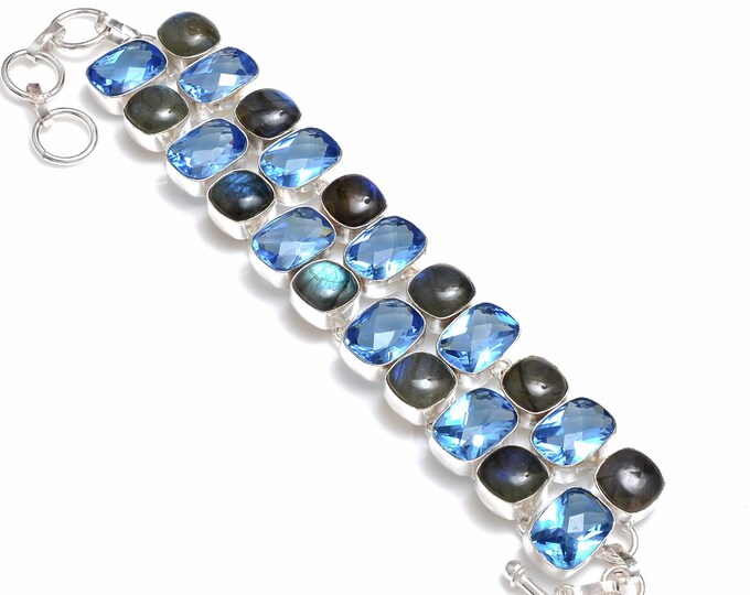 Labradorite Blue Topaz 925 Sterling Silver Bracelet B4098