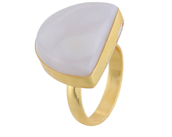 Size 9.5 - Size 11 Selenite Ring Meditation Ring 24K Gold Ring GPR1742