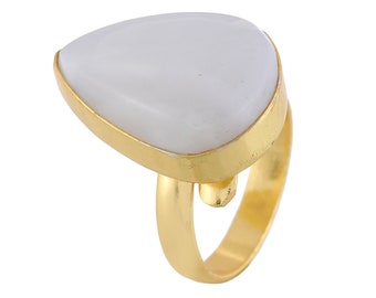 Size 8.5 - Size 10 Selenite Ring Meditation Ring 24K Gold Ring GPR1751