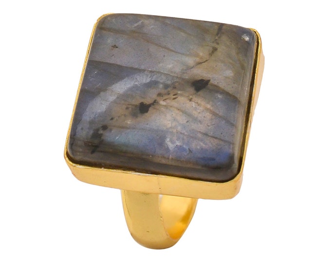 Size 9.5 - Size 11 Blue Labradorite Ring Meditation Ring 24K Gold Ring GPR1274