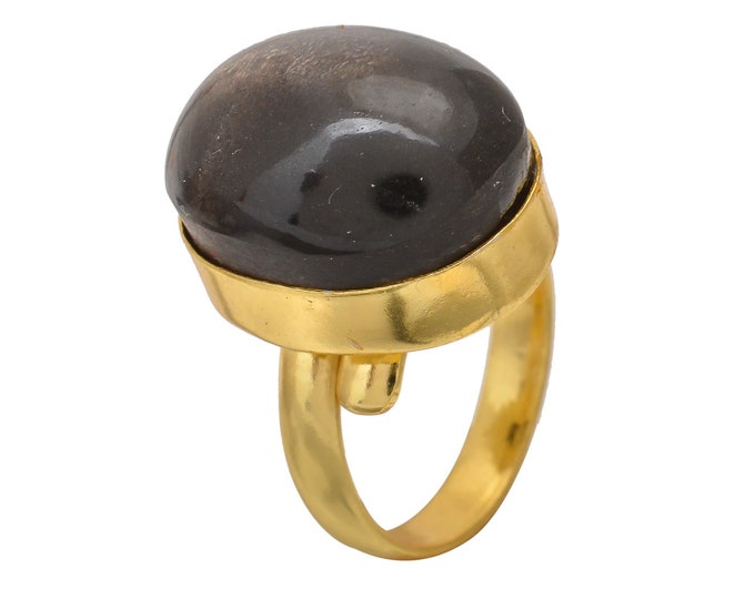 Size 6.5 - Size 8 Umba Sapphire Obsidian Ring Meditation Ring 24K Gold Ring GPR1558