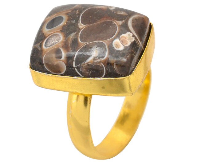 Size 8.5 - Size 10 Turitella Agate Ring Meditation Ring 24K Gold Ring GPR1708