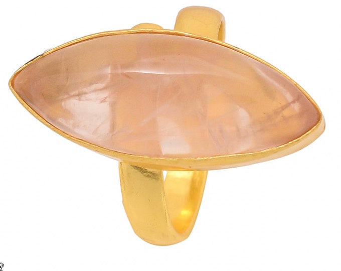 Size 9.5 - Size 11 Rose Quartz Ring Meditation Ring 24K Gold Ring GPR1394