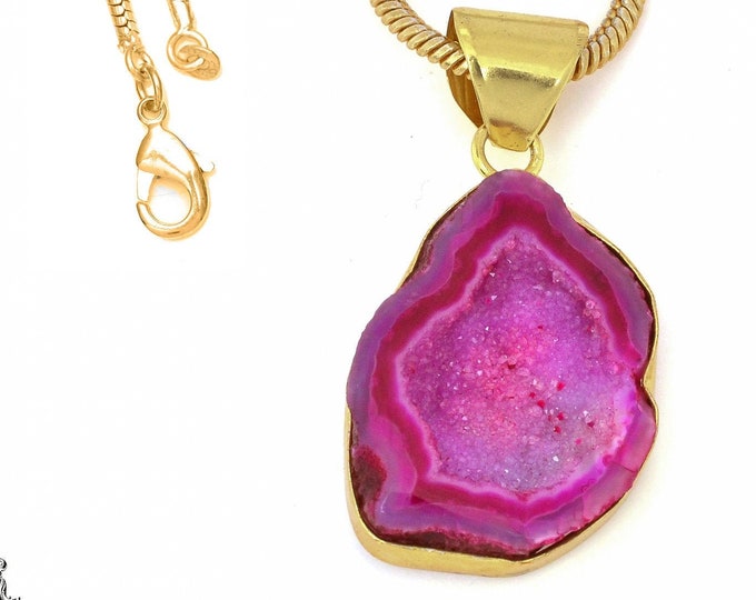 Cobalto Calcite Geode Pendant Necklaces & FREE 3MM Italian 925 Sterling Silver Chain GPH1191