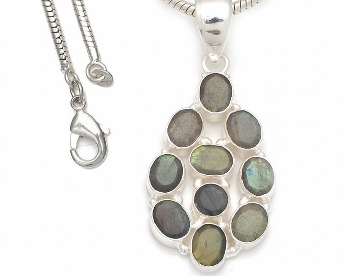 Canadian Labradorite 925 Sterling Silver Pendant & 3MM Italian 925 Sterling Silver Chain P8505