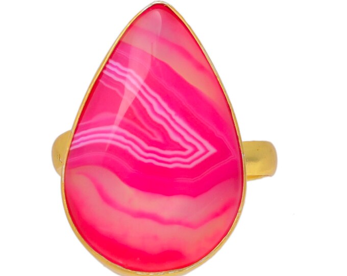 Size 10.5 - Size 12 Pink Banded Agate Ring Meditation Ring 24K Gold Ring GPR8