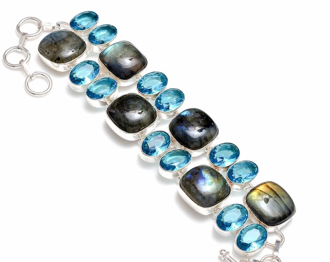 Labradorite Blue Topaz 925 Sterling Silver Bracelet B4220