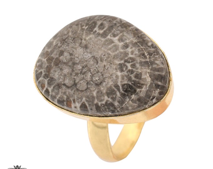 Size 9.5 - Size 11 Stingray Coral Ring Meditation Ring 24K Gold Ring GPR962