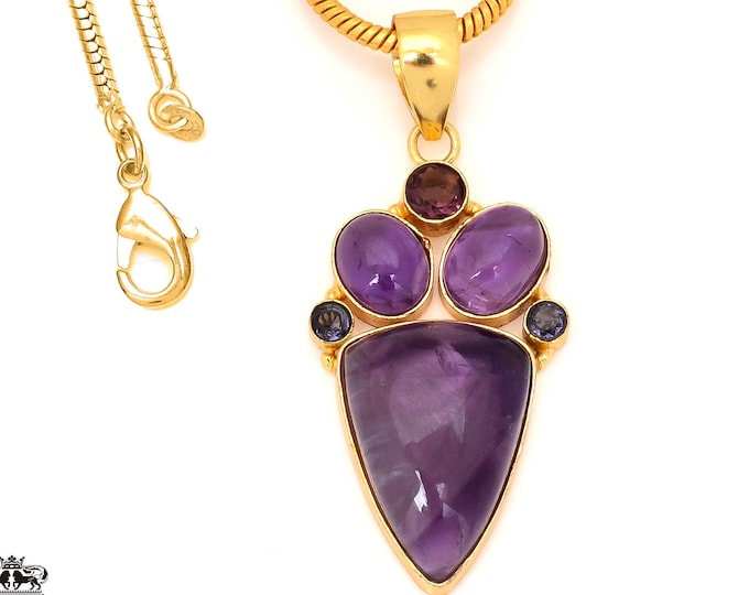 Charoite Amethyst Gold Pendant & 3mm Snake Chain GP26