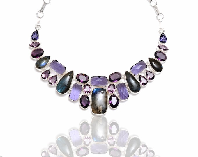 Labradorite Lavender Amethyst Healing Crystal Necklace Birthstone Necklace NK257