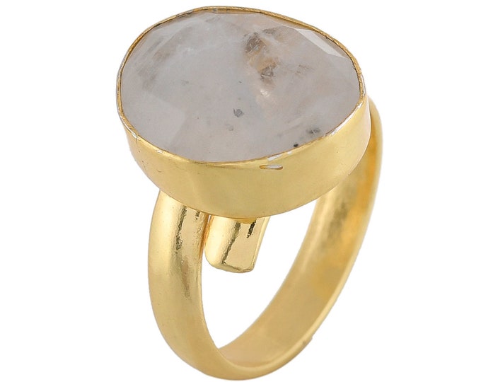 Size 6.5 - Size 8 Moonstone Black Tourmaline Ring Meditation Ring 24K Gold Ring GPR1773