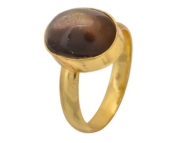 Size 8.5 - Size 10 Umba Sapphire Obsidian Ring Meditation Ring 24K Gold Ring GPR1556