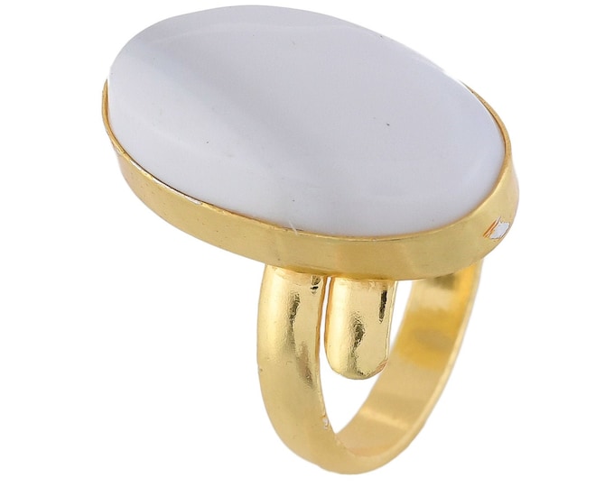 Size 8.5 - Size 10 Selenite Ring Meditation Ring 24K Gold Ring GPR1747