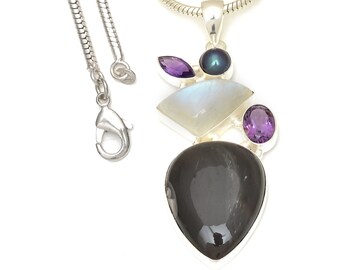 Moonstone Spinel 925 Sterling Silver Pendant & 2MM Italian 925 Sterling Silver Chain P7755