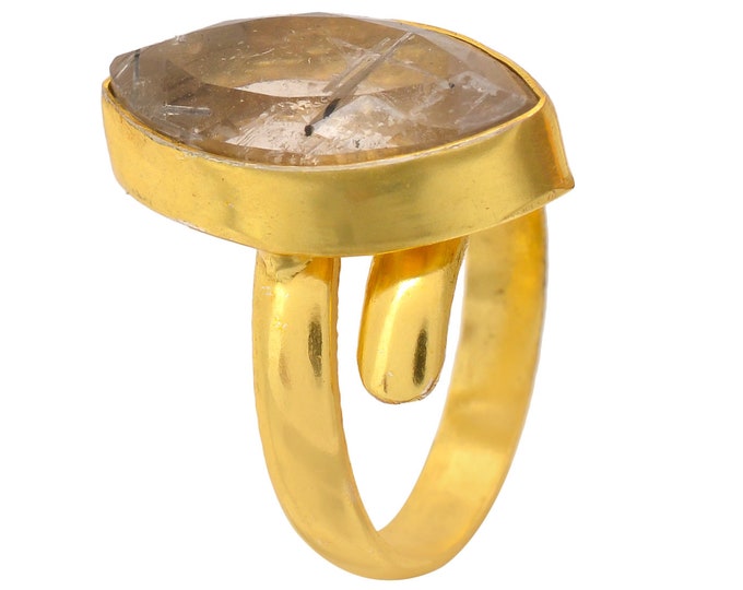 Size 7.5 - Size 9 Tourmalated Quartz Ring Meditation Ring 24K Gold Ring GPR1694